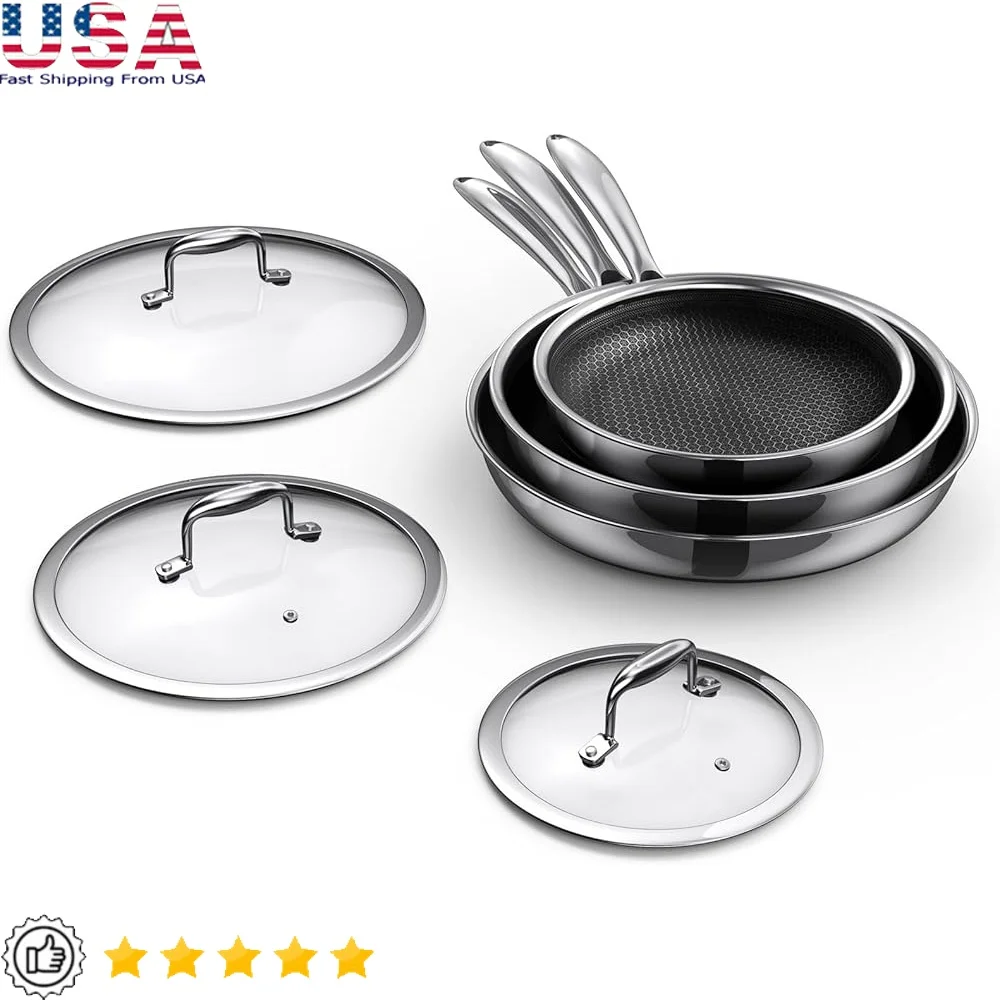 Hybrid Nonstick Frying Pan Set 6-Piece Cookware Induction Safe Tri-Ply Construction Tempered Glass Lids Dishwasher Oven Safe
Hybrid Nonstick Frying Pan Set 6-Piece Cookware Induction Safe Tri-Ply Construction Tempered Glass Lids Dishwasher Oven Safe