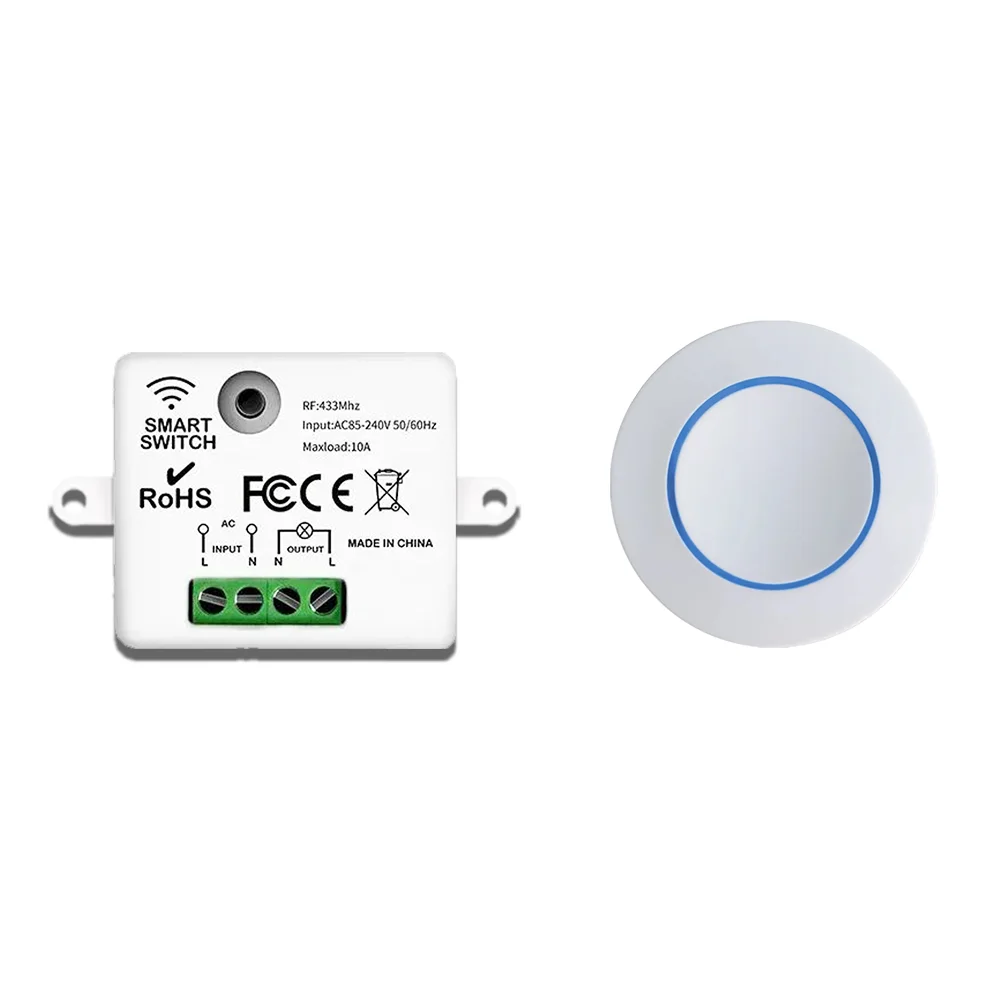 RF Wireless Remote Control Switch 433Mhz Mini Round Button Wall Panel 220V 110V 10A Relay Controller For LED Lamp
RF Wireless Remote Control Switch 433Mhz Mini Round Button Wall Panel 220V 110V 10A Relay Controller For LED Lamp