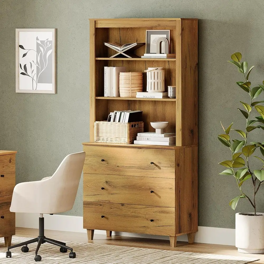 Книжный шкаф 71 High Oak Brown с 3 выдвижными ящиками и регулируемыми полками для дома или офиса
Книжный шкаф 71 High Oak Brown с 3 выдвижными ящиками и регулируемыми полками для дома или офиса