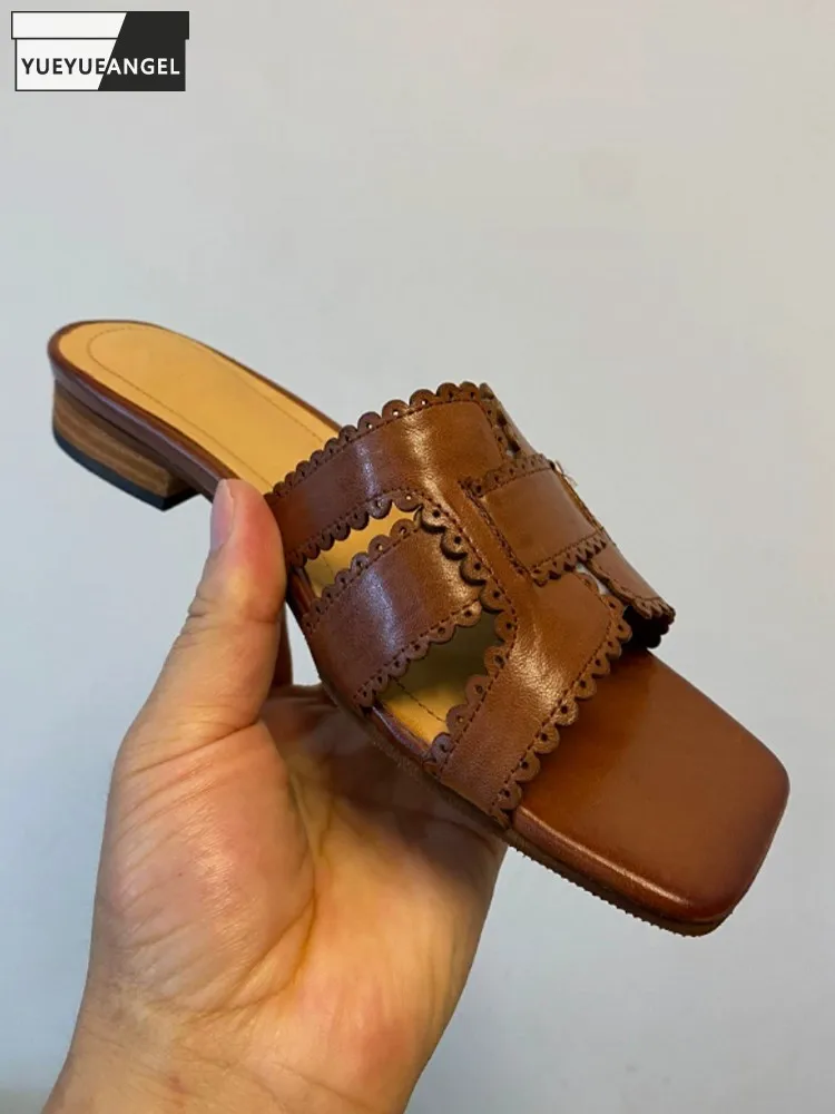 Summer Casual Lady Horsehide Low Heel Shoes Open Toe Slip On Breathable Footwear Genuine Leather Vintage Fashion Women Slippers
Summer Casual Lady Horsehide Low Heel Shoes Open Toe Slip On Breathable Footwear Genuine Leather Vintage Fashion Women Slippers