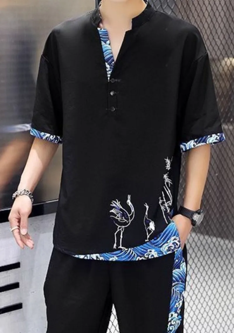 Men's Loose Fit Ice Silk T-shirt Short Sleeve Set Retro National Trend Tang Suit Two Piece Handsome Clothing
Men's Loose Fit Ice Silk T-shirt Short Sleeve Set Retro National Trend Tang Suit Two Piece Handsome Clothing