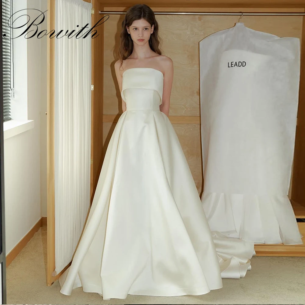 Bowith Strapless Simple Wedding Dresses Korea Photo Shoot Satin A Line Floor-Length 웨딩드레스 Customized Bridal Gown 
Bowith Strapless Simple Wedding Dresses Korea Photo Shoot Satin A Line Floor-Length 웨딩드레스 Customized Bridal Gown