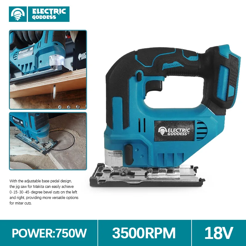 Electric Goddess Cordless Electric Jig Saw Brushless Portable Multi-Function Saw Vertical Wood Power Tool For 18V Makita Battery
Electric Goddess Cordless Electric Jig Saw Brushless Portable Multi-Function Saw Vertical Wood Power Tool For 18V Makita Battery