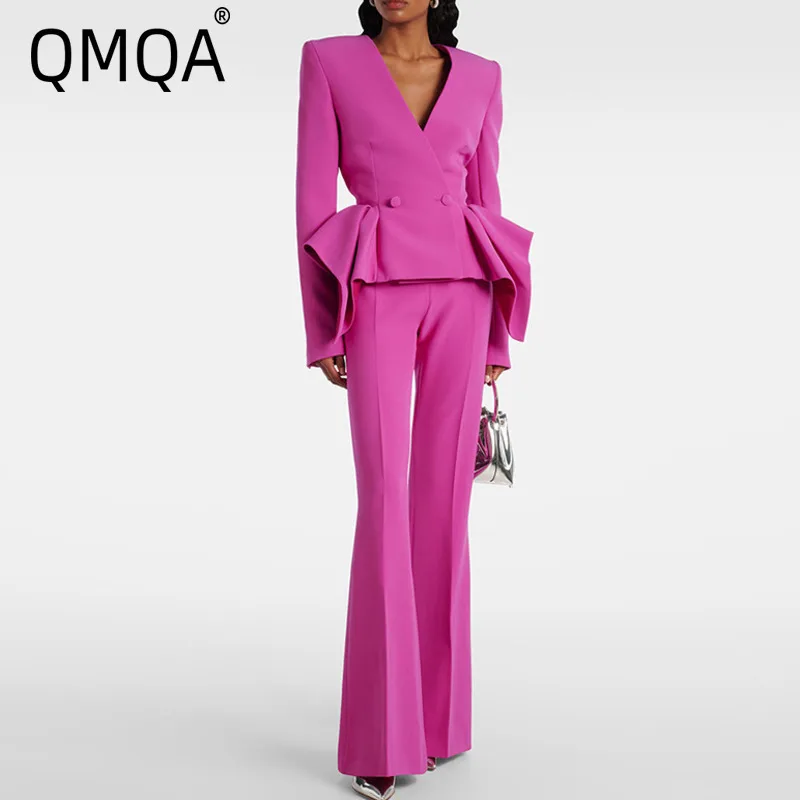 QMQA Fashion Women's Elegant Design 2 Piece Set V Neck Ruffles Spliced Short Blazer High Wait Flared Pants Slim Sets New QM991
QMQA Fashion Women's Elegant Design 2 Piece Set V Neck Ruffles Spliced Short Blazer High Wait Flared Pants Slim Sets New QM991