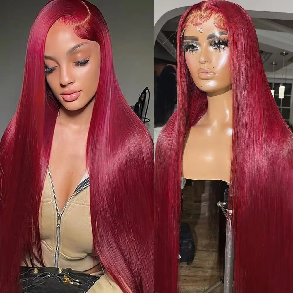 99J Straight 13x6 Lace Frontal Human Hair Wigs Brazilian Remy Burgundy Red Color Transparent Lace Front Wig For Women PrePlucked
99J Straight 13x6 Lace Frontal Human Hair Wigs Brazilian Remy Burgundy Red Color Transparent Lace Front Wig For Women PrePlucked