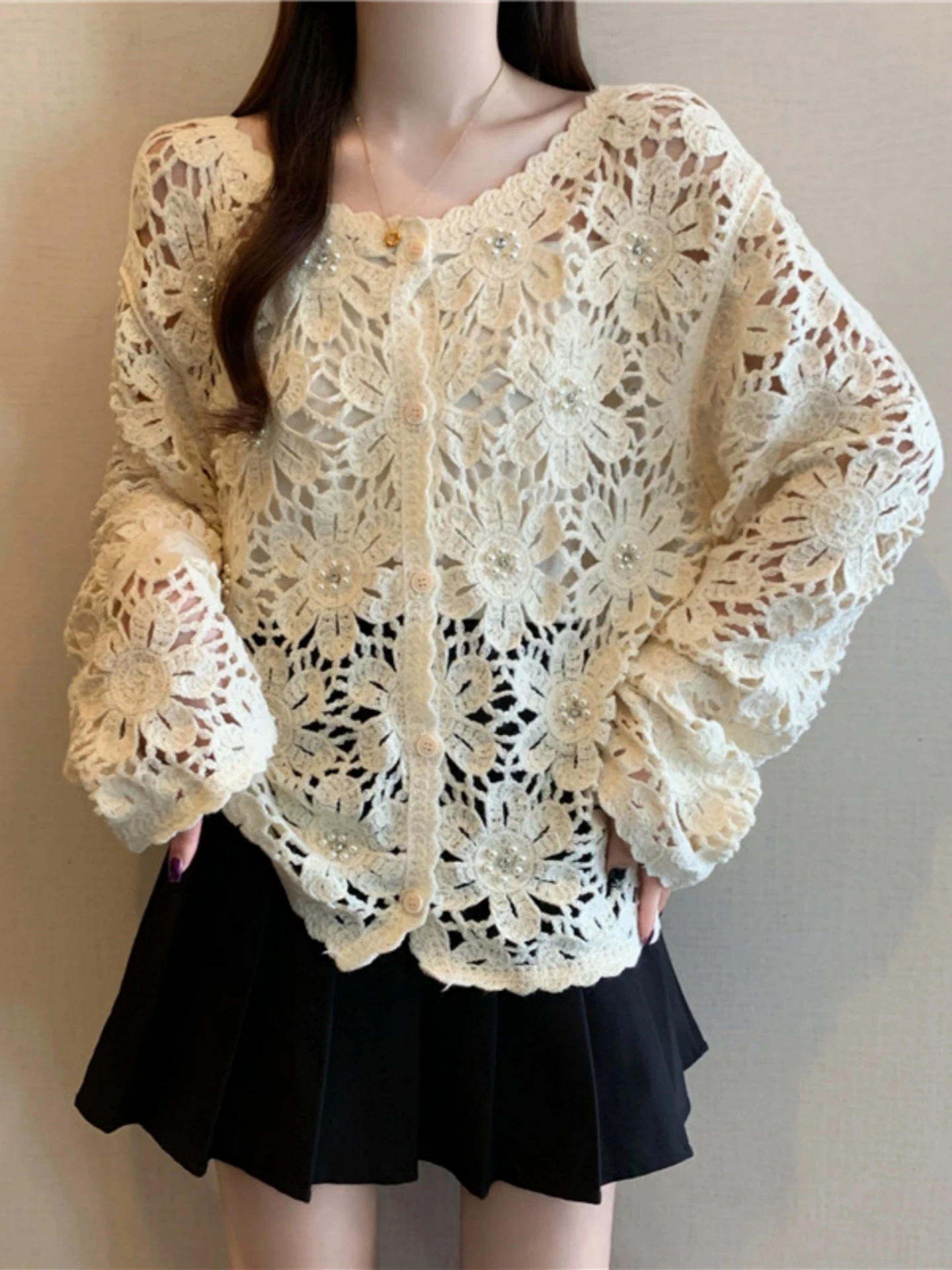 Women's Knitted Hollow out Cardigan Jacket Pearl Embellished Heavy Work Spring Autumn plus Size Fashionable Outerwear
Women's Knitted Hollow out Cardigan Jacket Pearl Embellished Heavy Work Spring Autumn plus Size Fashionable Outerwear