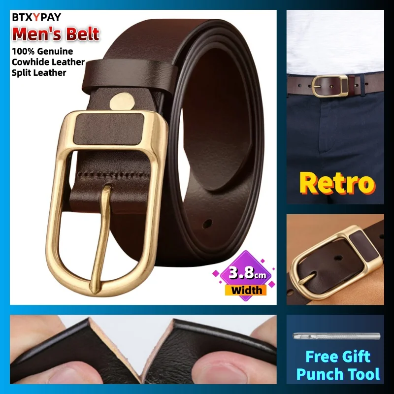 3.8cm Width Men Retro Genuine Leather Belts,Second Layer Cowhide PinHole Buckle Waistband+Punch Tool,Zinc Alloy Buckle,110-130cm
3.8cm Width Men Retro Genuine Leather Belts,Second Layer Cowhide PinHole Buckle Waistband+Punch Tool,Zinc Alloy Buckle,110-130cm