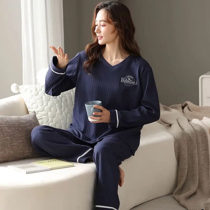 2026 Spring Plus Size Long Sleeve V-neck Cotton Pajama Sets for Women Korean Sleepwear Pyjama Pijama Mujer Homewear Home Clothes
2026 Spring Plus Size Long Sleeve V-neck Cotton Pajama Sets for Women Korean Sleepwear Pyjama Pijama Mujer Homewear Home Clothes