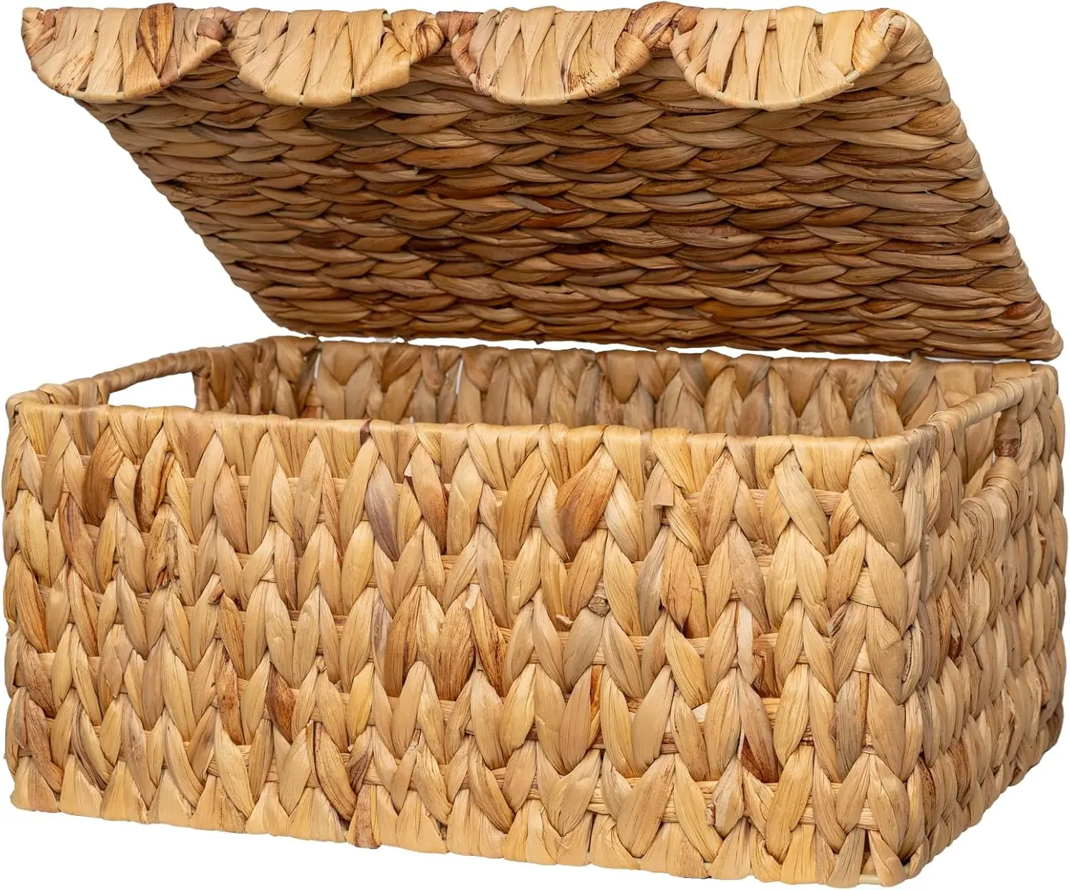 Handwoven Water Hyacinth Storage Basket with Scalloped Lid and Handles for Living Room 15 by 11 by 7 Inches
Handwoven Water Hyacinth Storage Basket with Scalloped Lid and Handles for Living Room 15 by 11 by 7 Inches