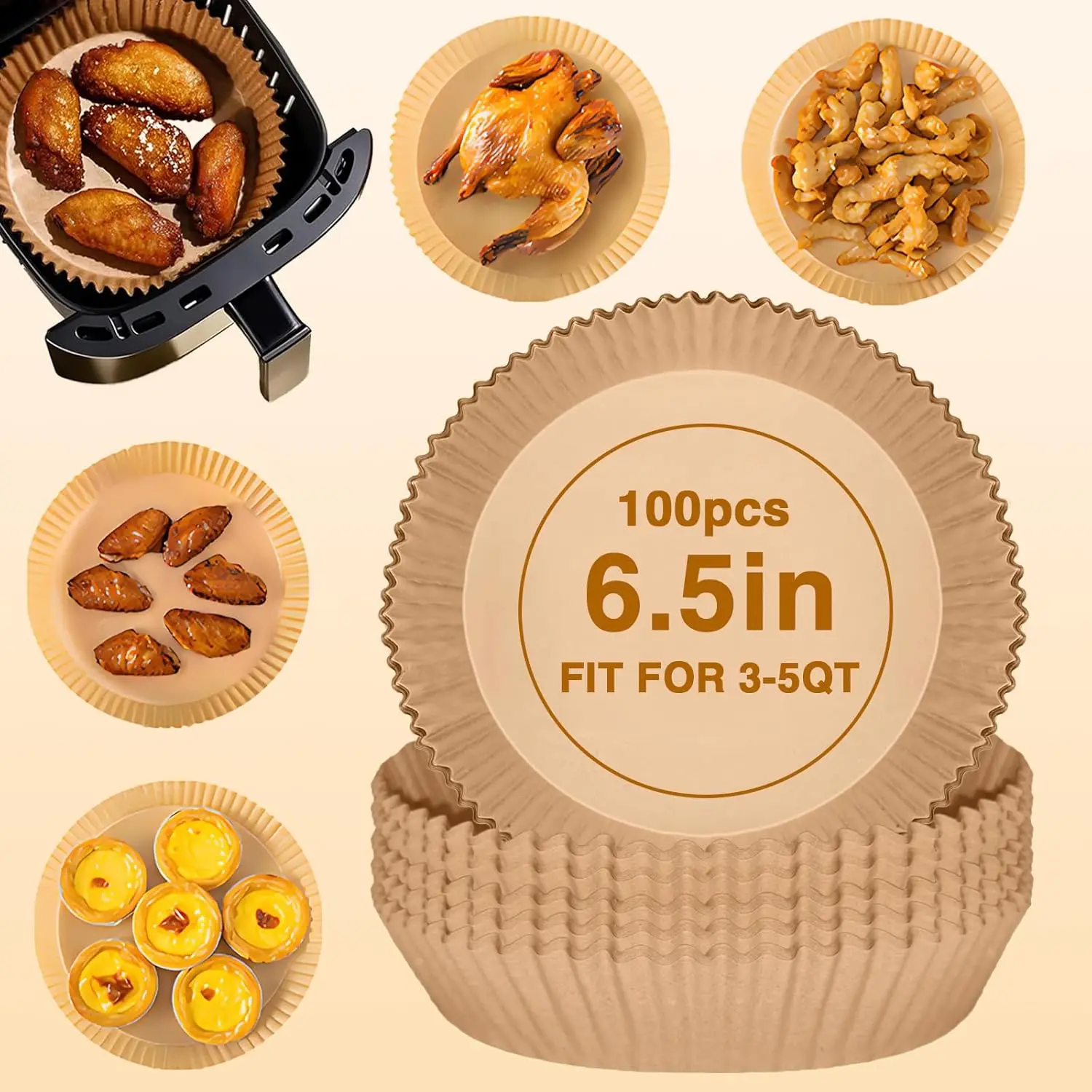 Round Air Fryer Liners Disposable, 100pcs Nonstick Parchment Paper Liners Air Fryer Paper Liners For 2-5 Qt AirFryer Baking Roas
Round Air Fryer Liners Disposable, 100pcs Nonstick Parchment Paper Liners Air Fryer Paper Liners For 2-5 Qt AirFryer Baking Roas