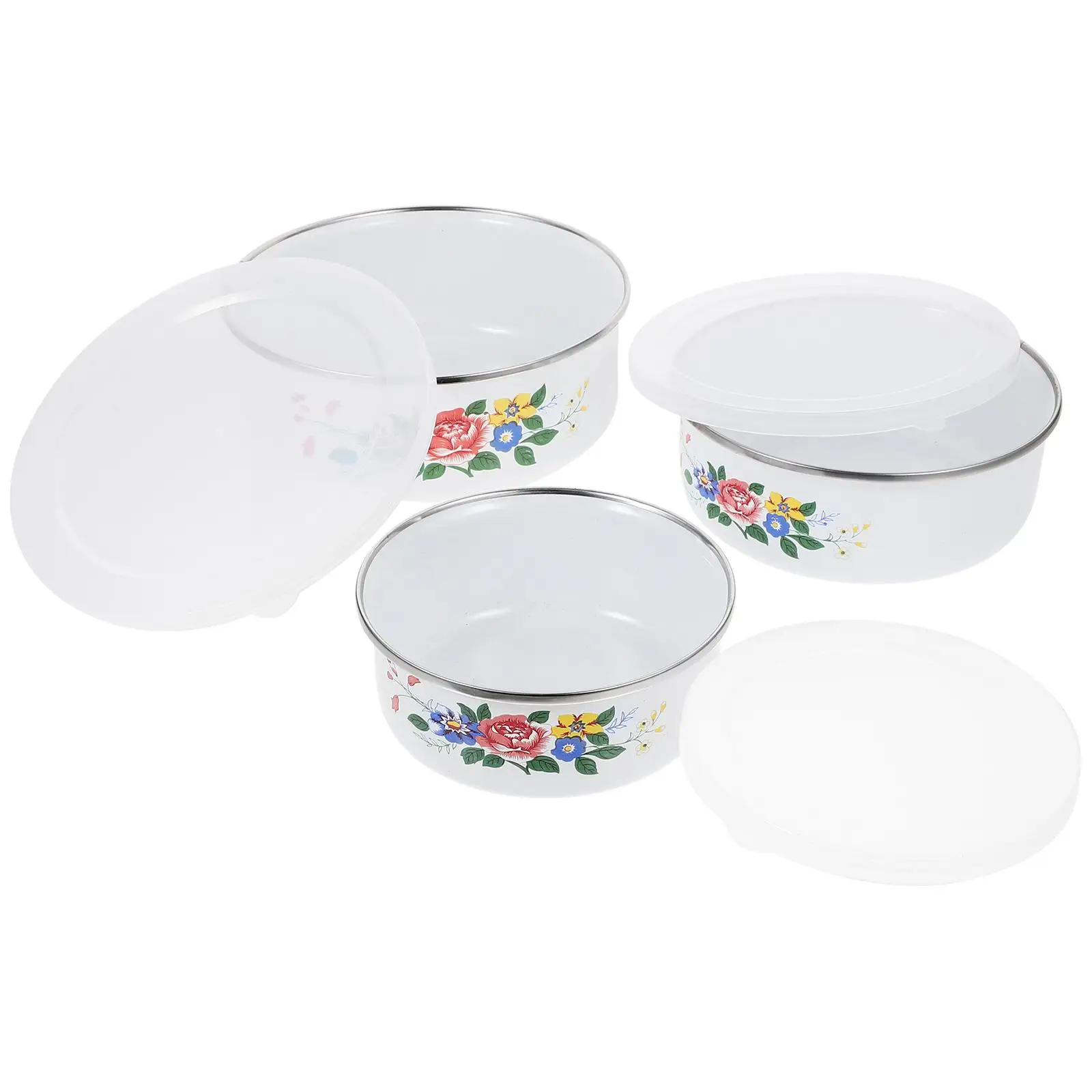3 Pcs Enamel Bowls Set Food Storage Containers Kitchen Salad Mixing Bowls Large Medium Small Random Floral Pattern Easy Clean
3 Pcs Enamel Bowls Set Food Storage Containers Kitchen Salad Mixing Bowls Large Medium Small Random Floral Pattern Easy Clean
