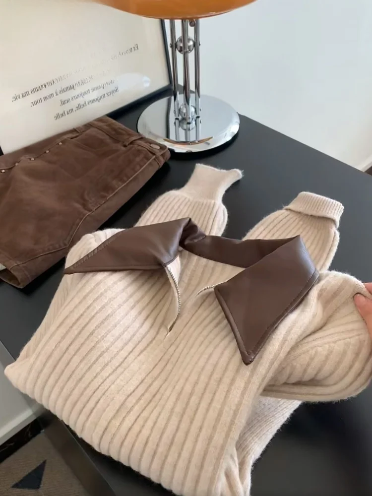 Trendy Winter Women's Knitted Zipper Cardigan Self-Keeping Leather Collar Long Sleeve Warmth Boring Avoidance Office Commute
Trendy Winter Women's Knitted Zipper Cardigan Self-Keeping Leather Collar Long Sleeve Warmth Boring Avoidance Office Commute