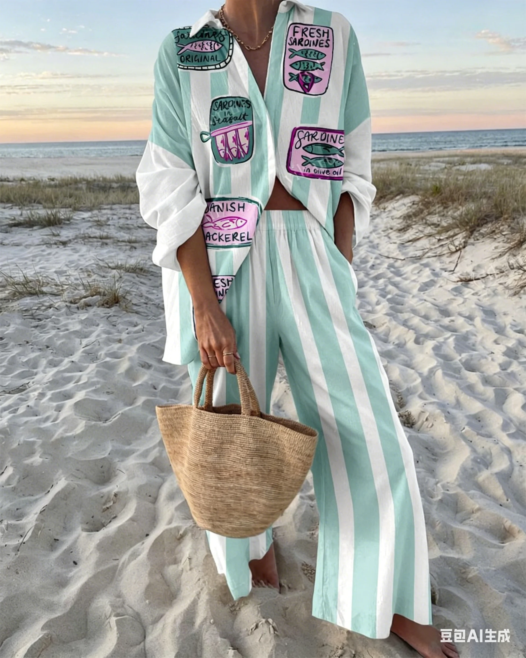 Spring Summer Fashion Long Sleeve Top Wide-leg Pants 2-piece Set For Women High Street Summer Marine Elements Print Suit Female
Spring Summer Fashion Long Sleeve Top Wide-leg Pants 2-piece Set For Women High Street Summer Marine Elements Print Suit Female