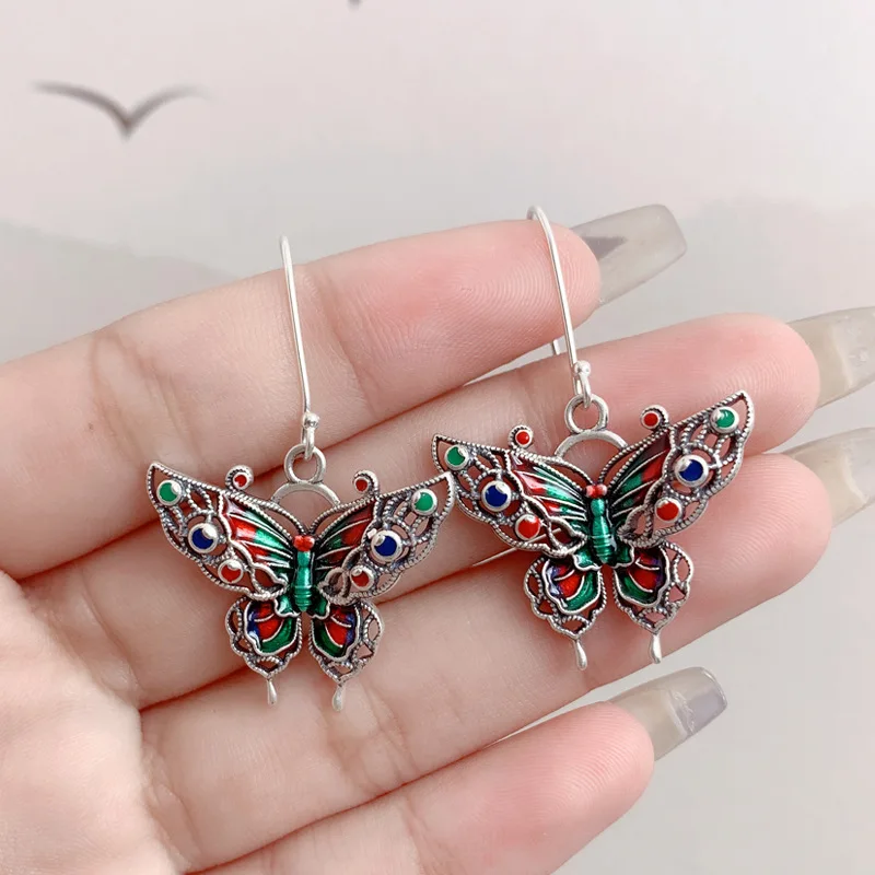 925 Sterling Silver Hollow Double Layer 3D Butterfly Earrings for Women Girls Ethnic Retro Enamel Insect Hanging Earrings Hook
925 Sterling Silver Hollow Double Layer 3D Butterfly Earrings for Women Girls Ethnic Retro Enamel Insect Hanging Earrings Hook