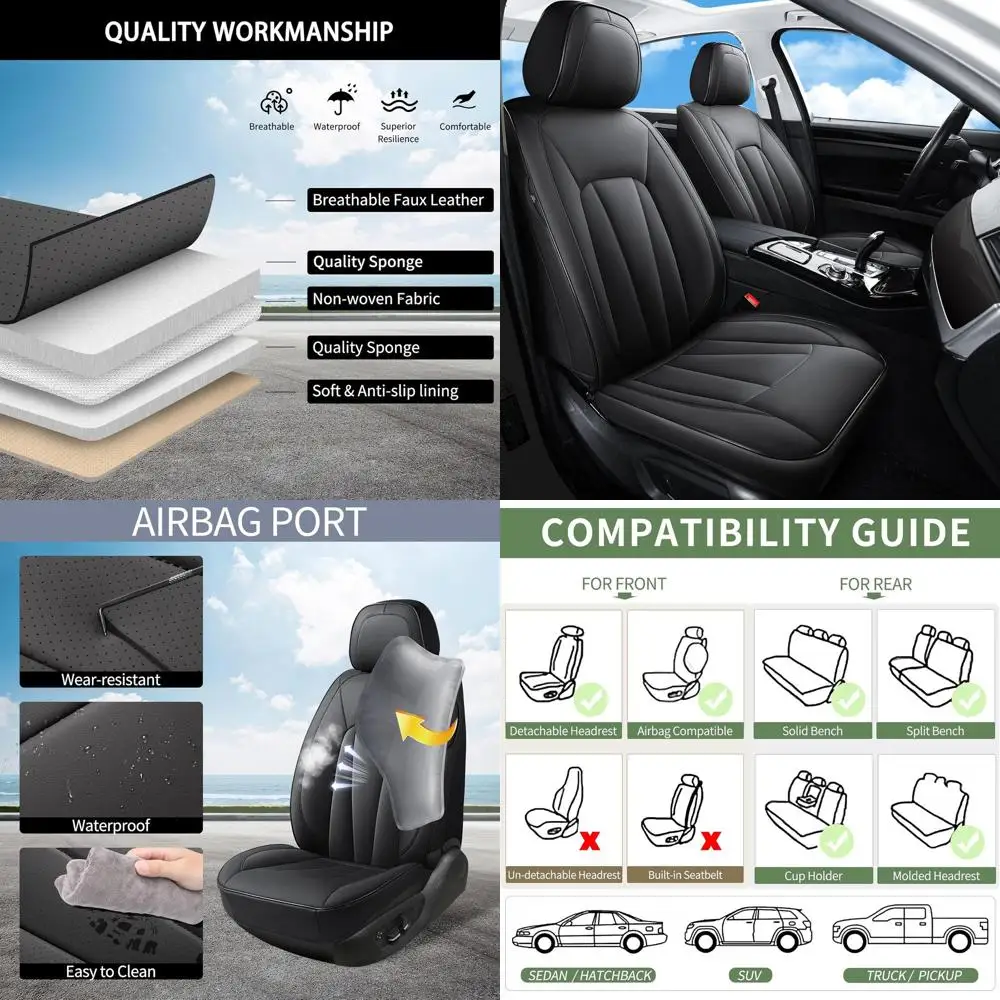Luxury Breathable Seat Covers for SUVs, Sedans, and Pickup Trucks - Black Waterproof Leather Automotive Seat Protectors
Luxury Breathable Seat Covers for SUVs, Sedans, and Pickup Trucks - Black Waterproof Leather Automotive Seat Protectors