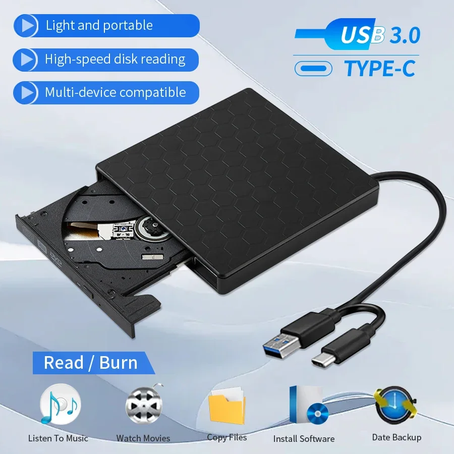 2in1 USB3.0 C Slim External DVD RW CD Writer Drive Burner Reader Player Optical Drives For Laptop PC DVD Burner DVD Portatil
2in1 USB3.0 C Slim External DVD RW CD Writer Drive Burner Reader Player Optical Drives For Laptop PC DVD Burner DVD Portatil