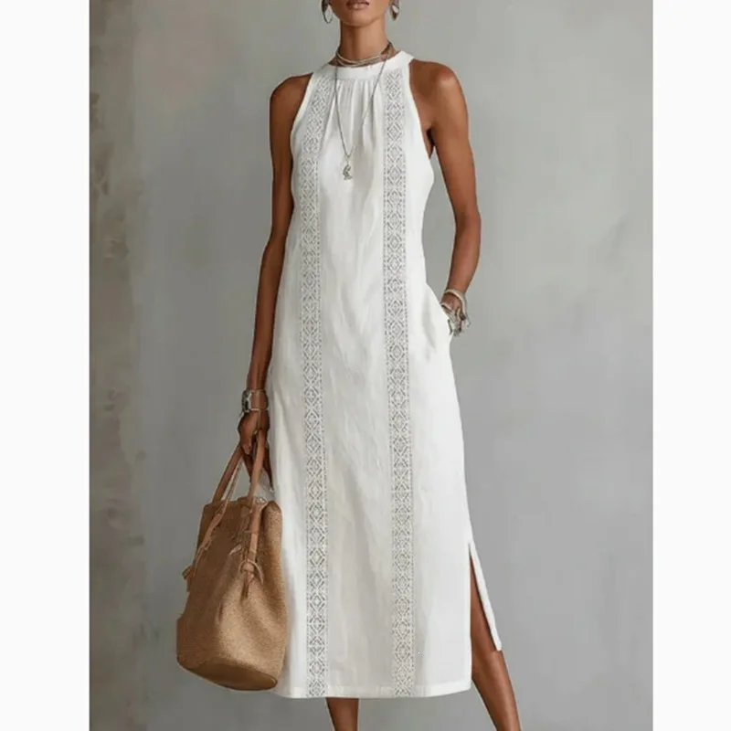 Spring and Summer 2026 New Round Neck Sleeveless Lace Split End Solid Color Cotton and Linen Dress Loose
Spring and Summer 2026 New Round Neck Sleeveless Lace Split End Solid Color Cotton and Linen Dress Loose
