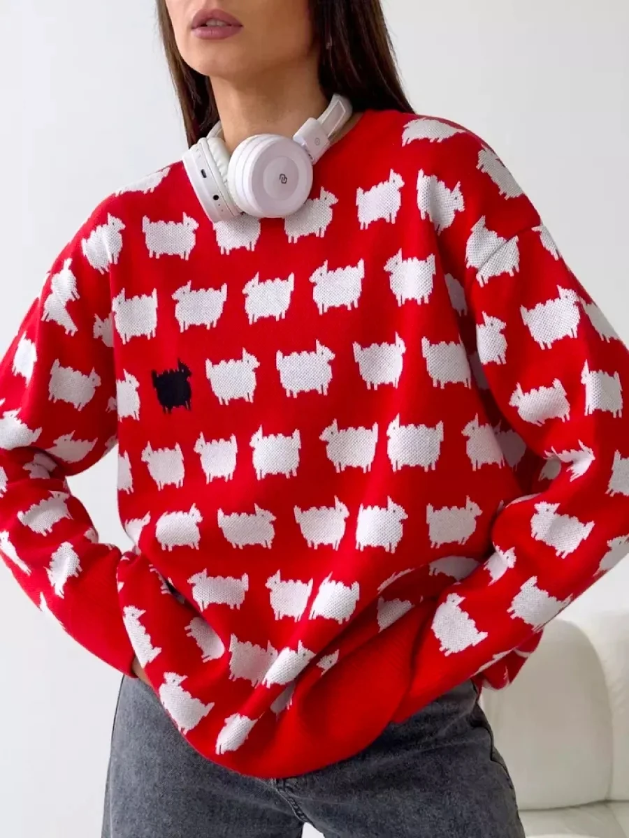 Y2k Women's Trendy Fashion Winter Streetwea Pullover O Neck Long Sleeves Knited Sweater Cartoon Print Vintage Tops Winter Outfit
Y2k Women's Trendy Fashion Winter Streetwea Pullover O Neck Long Sleeves Knited Sweater Cartoon Print Vintage Tops Winter Outfit