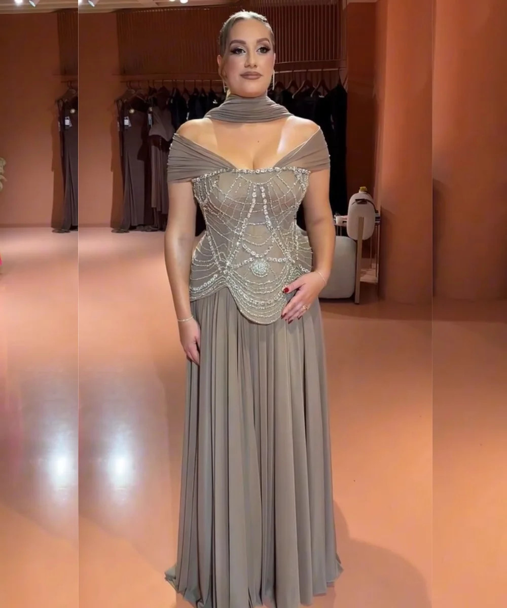 Customized Matching Chiffon Pleat Sequined A-line Off-the-shoulder Long Evening Dresses Luxury 2025 Exquisite Simple
Customized Matching Chiffon Pleat Sequined A-line Off-the-shoulder Long Evening Dresses Luxury 2025 Exquisite Simple