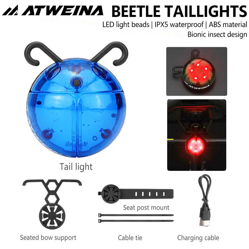 ATWEINA Bionic Beetle Bike Tail Light IPX5 Waterproof USB Type-C Rear Light with Dual Mount Safety Flash
ATWEINA Bionic Beetle Bike Tail Light IPX5 Waterproof USB Type-C Rear Light with Dual Mount Safety Flash