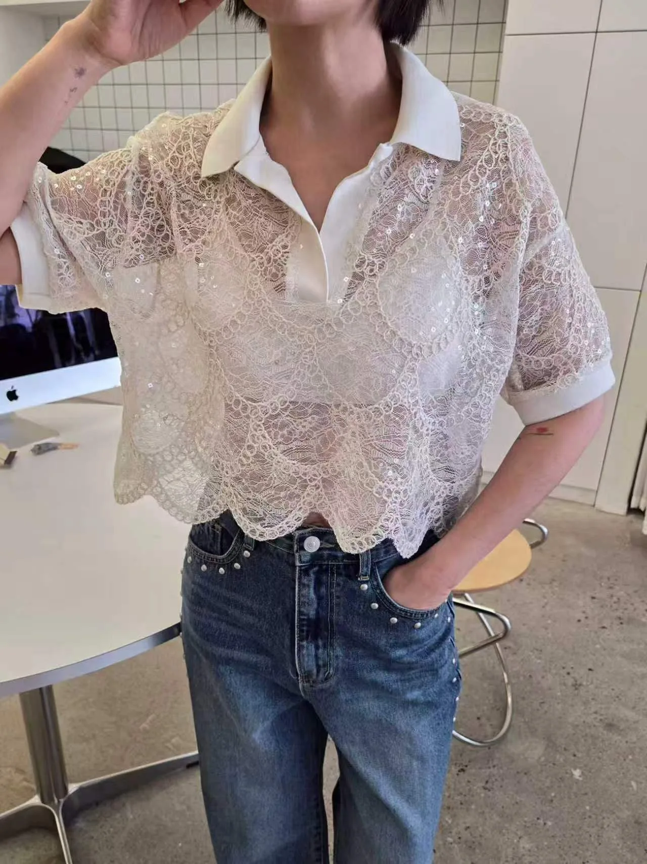 Dongda Gate Women's Fashionable Sequin Short Sleeve Shirt Top Lace Versatile Summer New Arrival Commute Style Loose Fit Polye...
Dongda Gate Women's Fashionable Sequin Short Sleeve Shirt Top Lace Versatile Summer New Arrival Commute Style Loose Fit Polye...