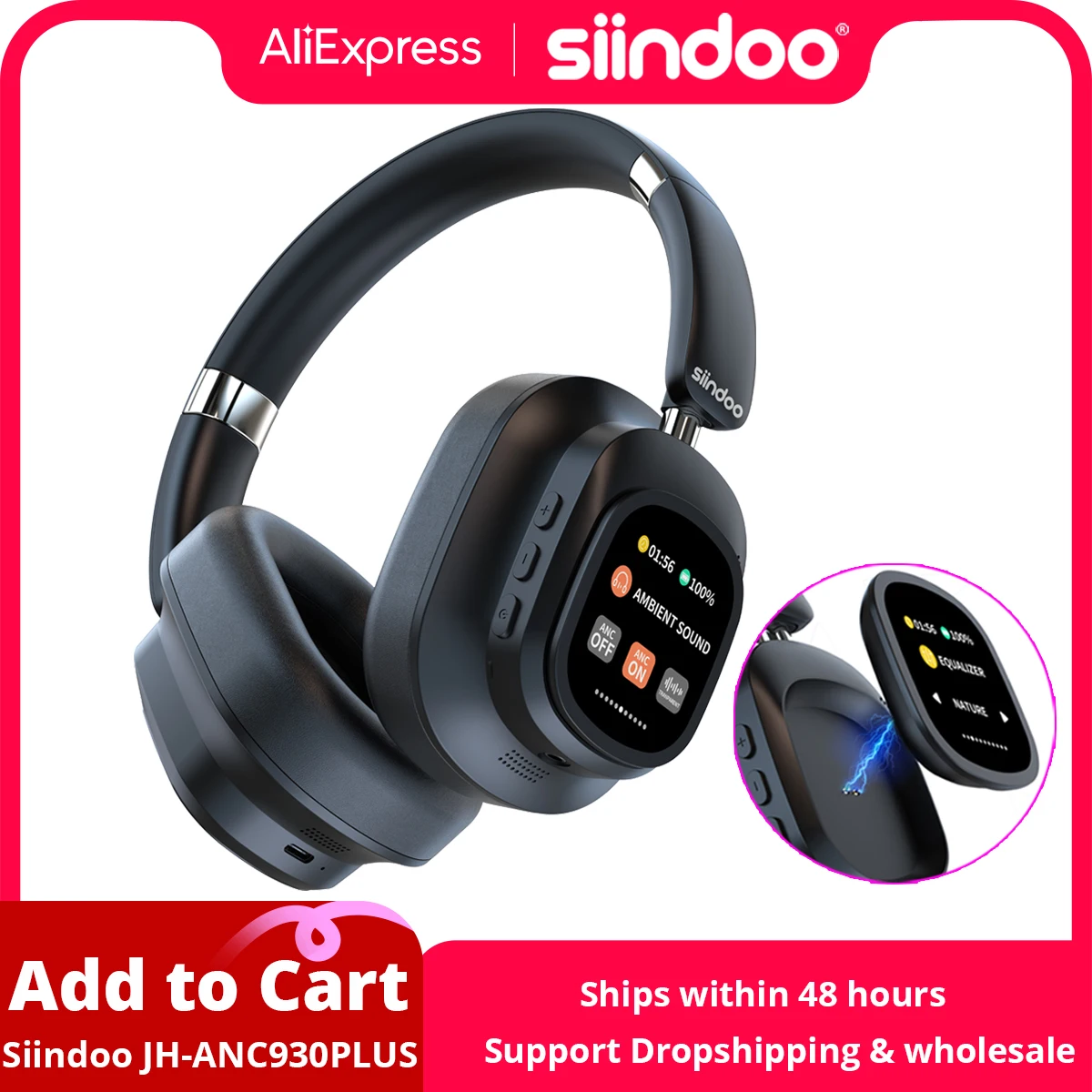 Siindoo JH-ANC930Plus Hybrid Wireless Headphone, Active Noise Cancelling Headphones With Multi Magnetic Touch Control LED Screen
Siindoo JH-ANC930Plus Hybrid Wireless Headphone, Active Noise Cancelling Headphones With Multi Magnetic Touch Control LED Screen