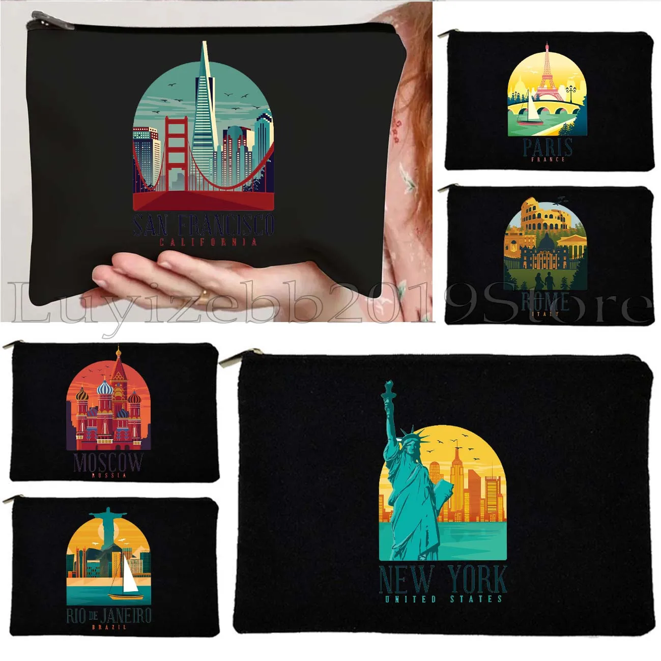 Berlin Rome Barcelona Brazil New York Paris London Moscow Venice Tokyo Canvas Cosmetic Bags Makeup Bag Pencil Case Zipper Pouch
Berlin Rome Barcelona Brazil New York Paris London Moscow Venice Tokyo Canvas Cosmetic Bags Makeup Bag Pencil Case Zipper Pouch