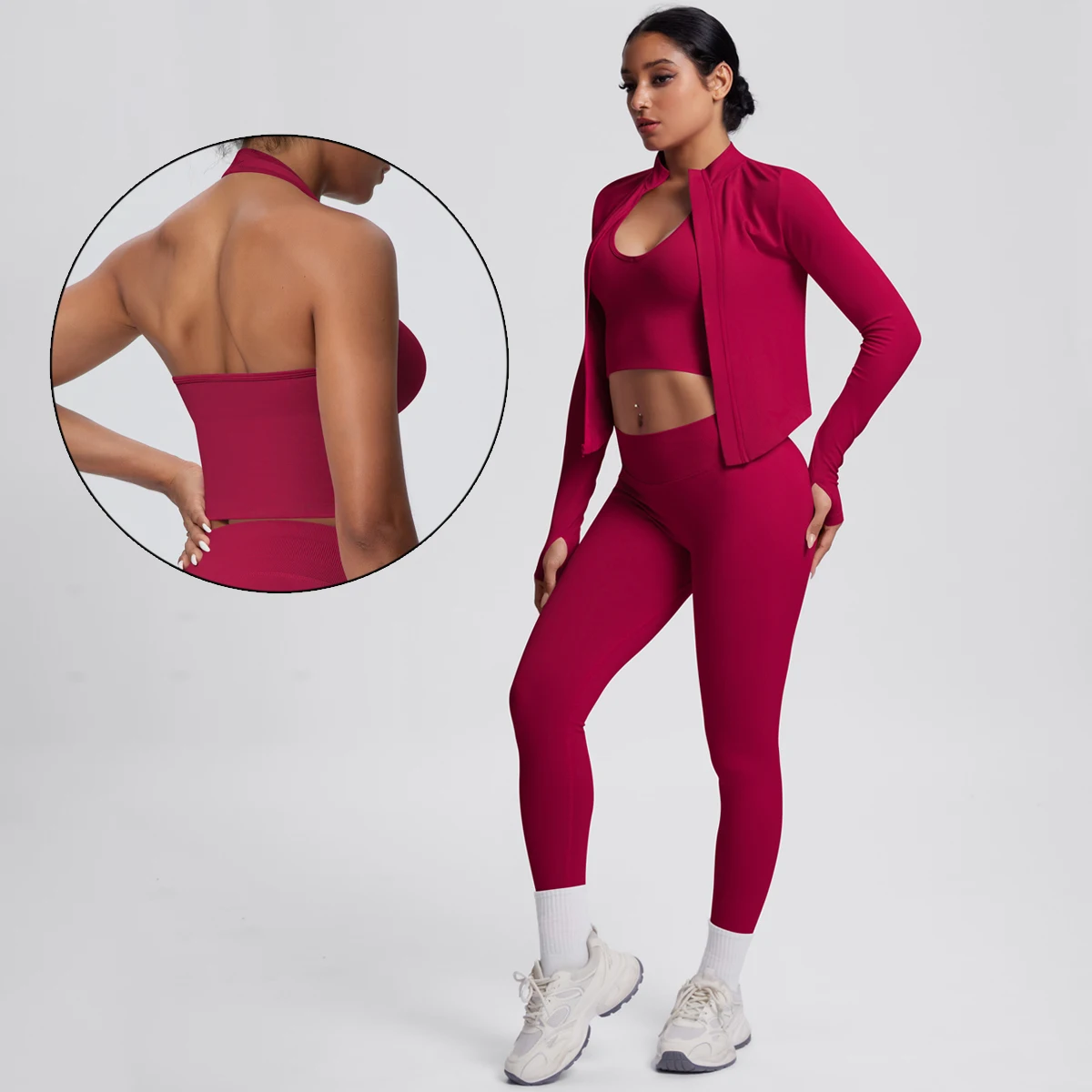 Спортивный комплект для бега, йоги на молнии с длинными рукавами, женский комплект из трех предметов для тренажерного зала, йоги, сексуальный бюстгальтер с подвесным воротником, комплект штанов для йоги с высокой талией
Спортивный комплект для бега, йоги на молнии с длинными рукавами, женский комплект из трех предметов для тренажерного зала, йоги, сексуальный бюстгальтер с подвесным воротником, комплект штанов для йоги с высокой талией