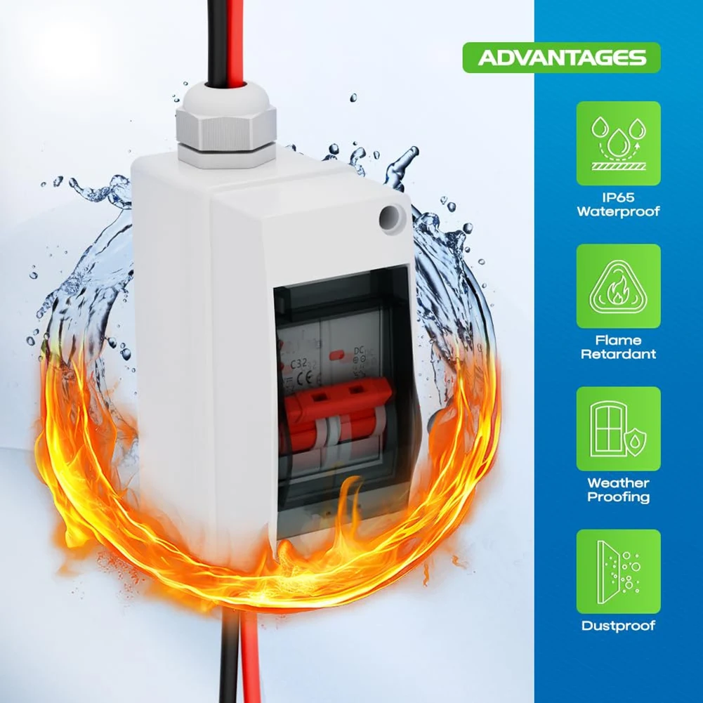 A44TSolar Panel Disconnect Switch, 63A DC 1000V Breaker Box PV Disconnect Switch with IP65 Waterproof Box
A44TSolar Panel Disconnect Switch, 63A DC 1000V Breaker Box PV Disconnect Switch with IP65 Waterproof Box