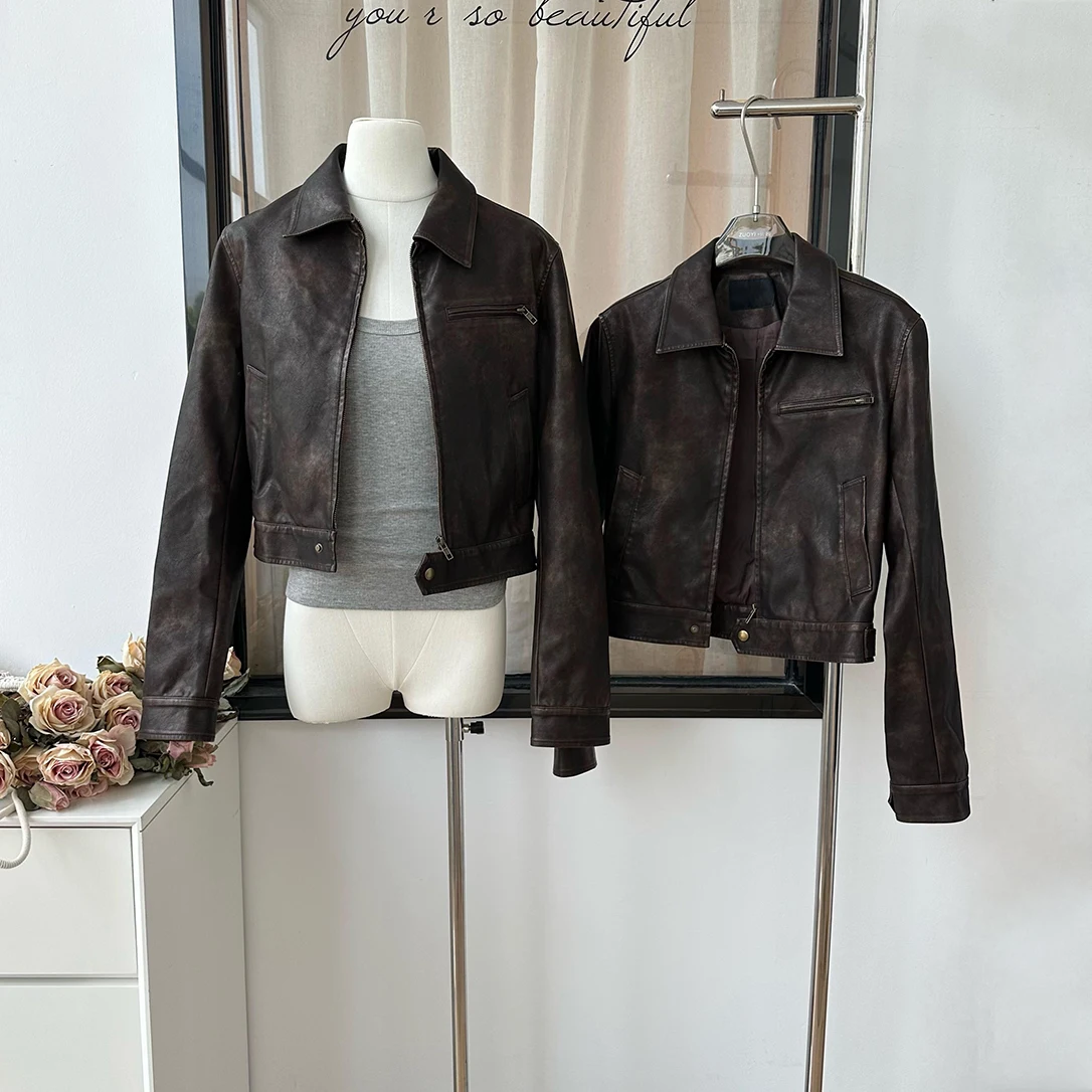 Women's Vintage Long Sleeve Slim Short Pu Leather Jacket Lady Spring Autumn Streetwear Turn Down Collar Faux Leather Outwear Top
Women's Vintage Long Sleeve Slim Short Pu Leather Jacket Lady Spring Autumn Streetwear Turn Down Collar Faux Leather Outwear Top