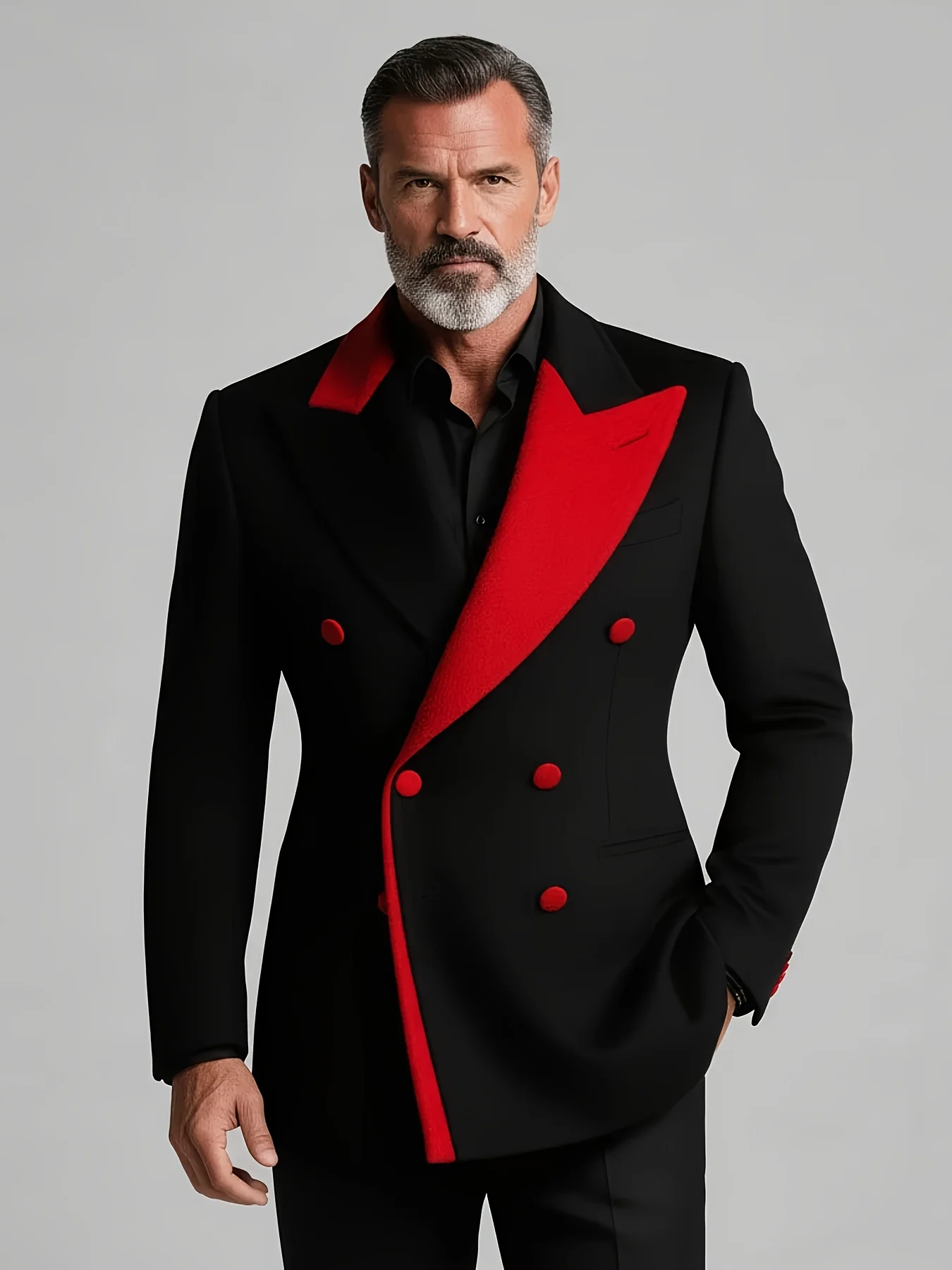 Men'S Business Black And Red Contrast Peak Lapel Double Breasted Long Sleeve Blazer
Men'S Business Black And Red Contrast Peak Lapel Double Breasted Long Sleeve Blazer