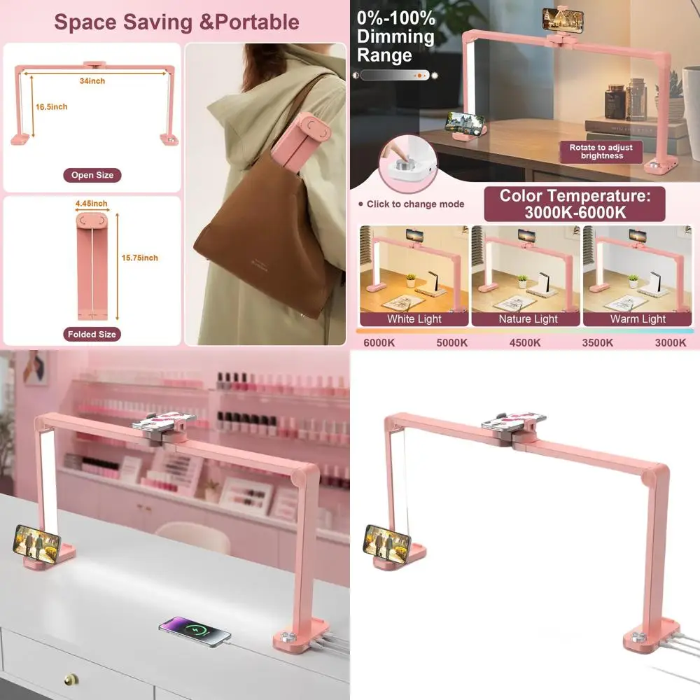 34 Foldable LED Nail Desk Lamp with Adjustable Brightness & Color Temp for Eyelash, Pink
34 Foldable LED Nail Desk Lamp with Adjustable Brightness & Color Temp for Eyelash, Pink