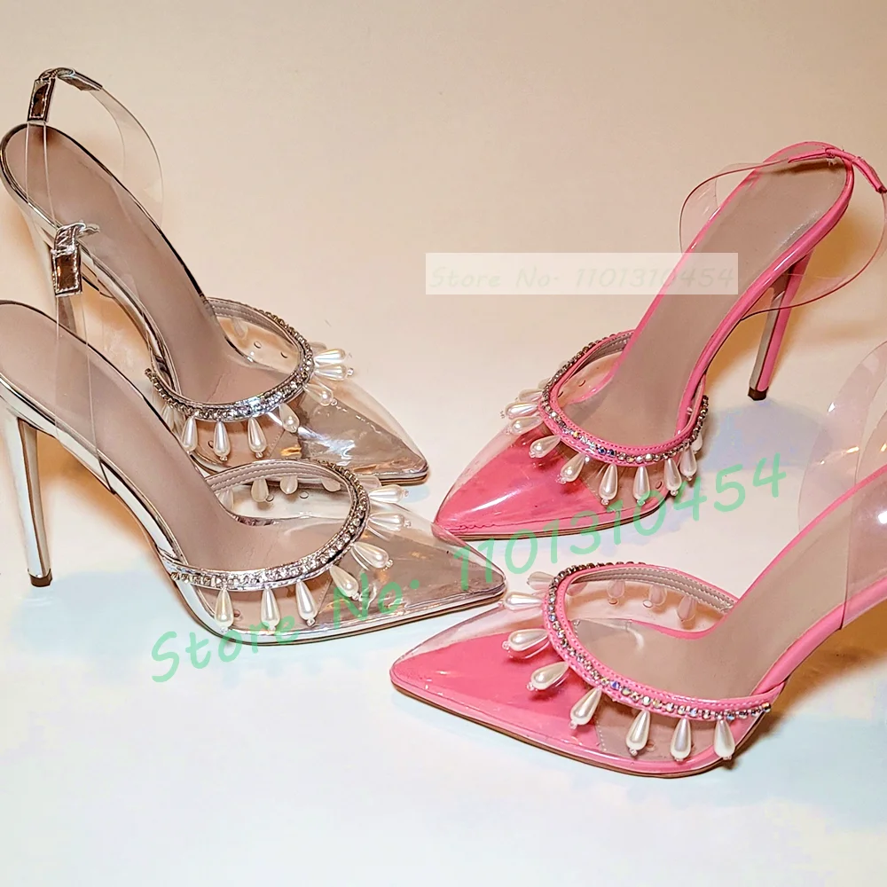 Pearl Chain Elegant PVC Sandals Women Pointy Toe Clear Back Strap High Heels Shoes Ladies Crystal Wrap See-through Casual Pumps
Pearl Chain Elegant PVC Sandals Women Pointy Toe Clear Back Strap High Heels Shoes Ladies Crystal Wrap See-through Casual Pumps