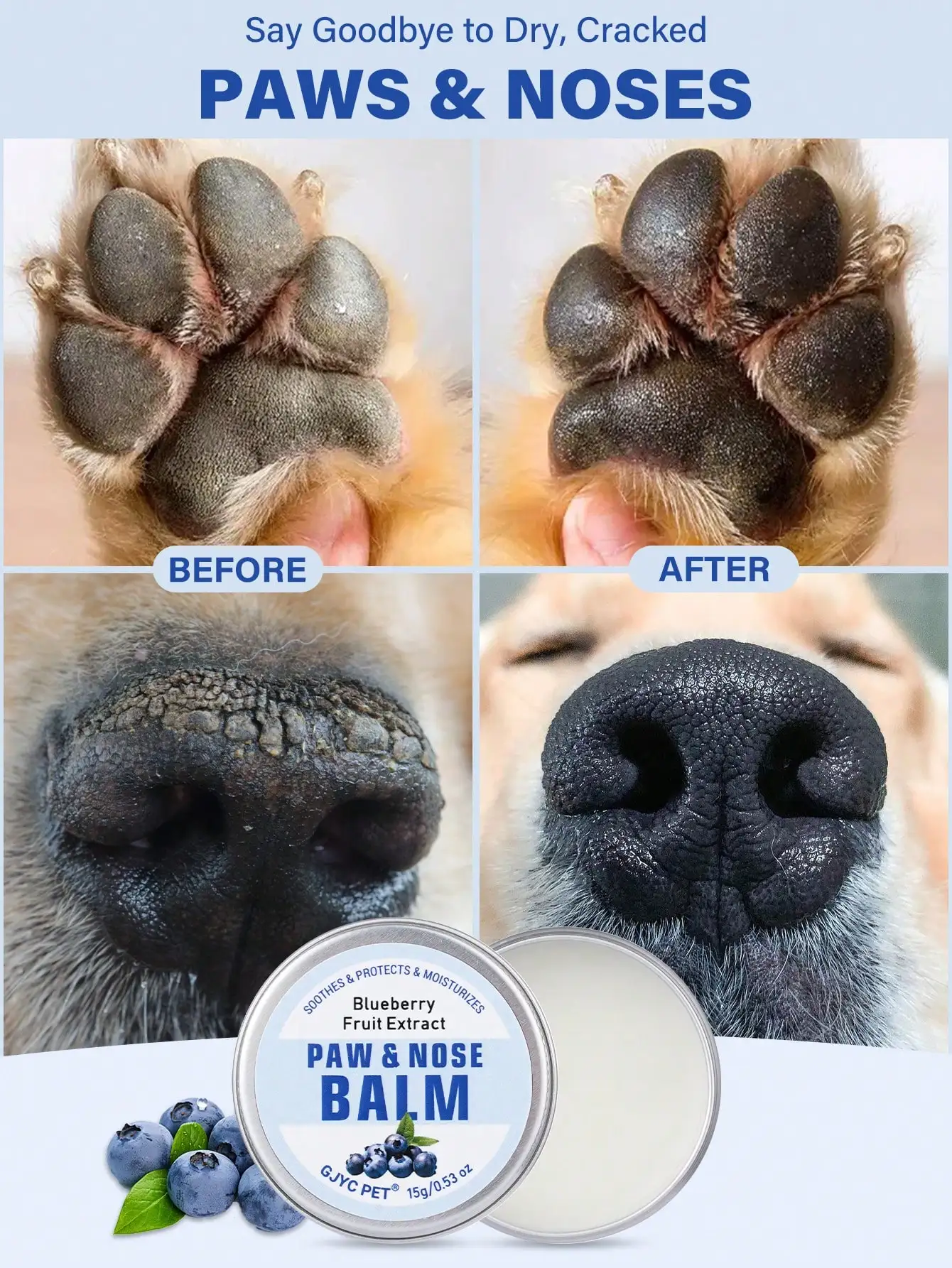 Natural Blueberry Dog Paw Balm Moisturizes Dry Paws Nose Protects From Hot Surfaces
Natural Blueberry Dog Paw Balm Moisturizes Dry Paws Nose Protects From Hot Surfaces