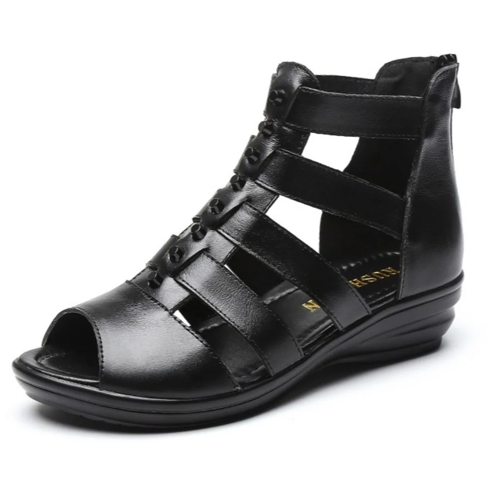 Rivet Roman Sandals Wedge Heel Flat Sandals Women's Summer Middle Heel Cowhide Soft Sole Comfortable Fish Mouth Sandals Women
Rivet Roman Sandals Wedge Heel Flat Sandals Women's Summer Middle Heel Cowhide Soft Sole Comfortable Fish Mouth Sandals Women