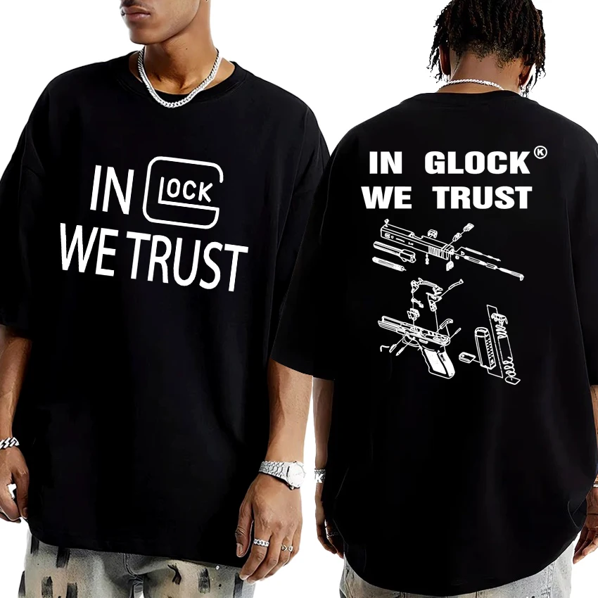 IN GLOCK WE TRUST Double Sided print Letter streetwear Men Women harajuku vintage short sleeve T-shirts Unisex Cotton T shirt
IN GLOCK WE TRUST Double Sided print Letter streetwear Men Women harajuku vintage short sleeve T-shirts Unisex Cotton T shirt