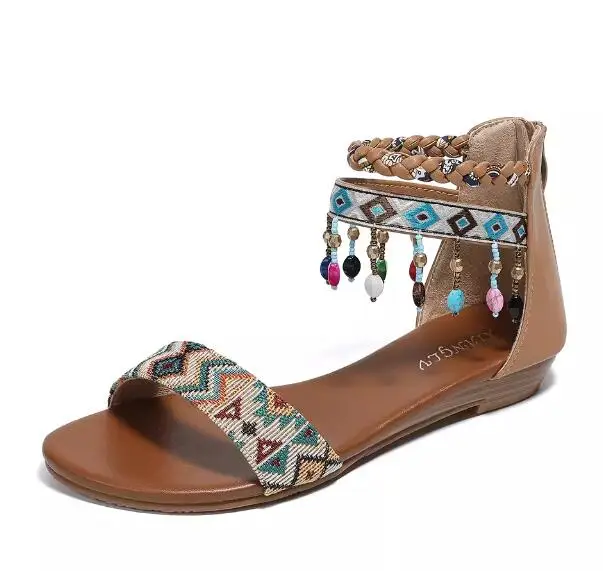Carpaton Colorful Beaded Tassel Wedge Sandals for Women Summer Bohemian Print Back Zipper Roman Sandals
Carpaton Colorful Beaded Tassel Wedge Sandals for Women Summer Bohemian Print Back Zipper Roman Sandals