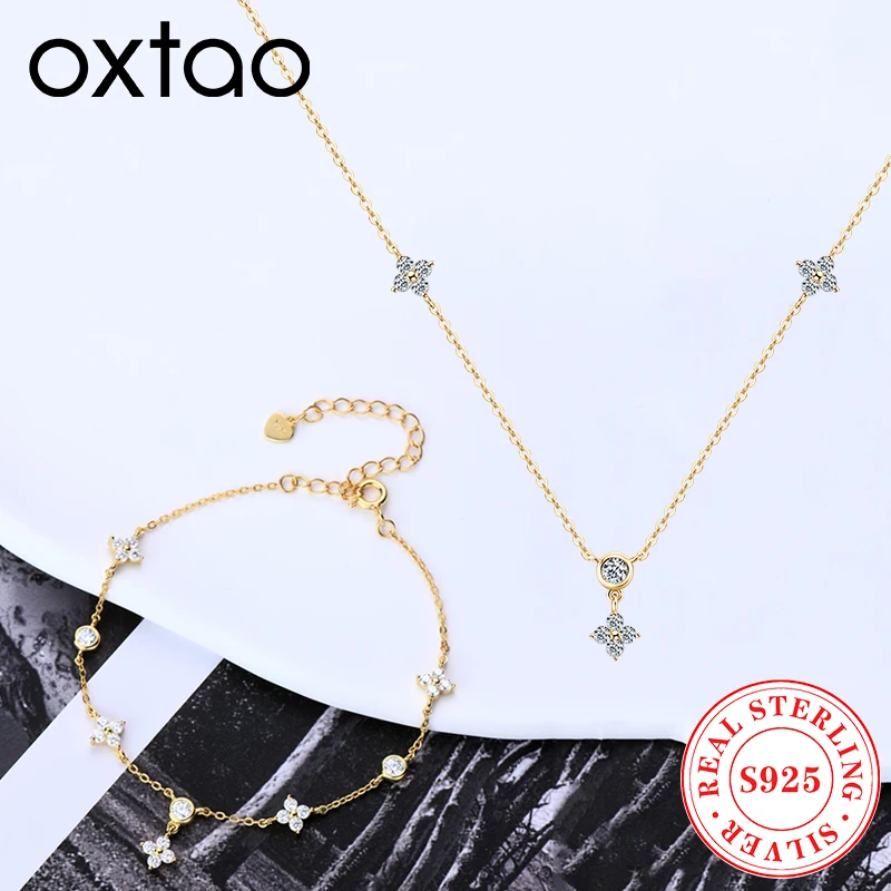 OXTAO Four-leaf Flower Jewelry Sets Moissanite Necklaces Bracelet Real 925 Sterling Silver Luxury Jewelry Gift GRA Certified
OXTAO Four-leaf Flower Jewelry Sets Moissanite Necklaces Bracelet Real 925 Sterling Silver Luxury Jewelry Gift GRA Certified