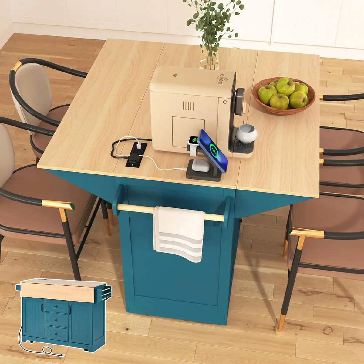 Rolling Kitchen Island with 2 Drop Leaf, Kitchen Cart on Wheels with Power Outlet, Mobile Kitchen Storage Cart, Folding Stora
Rolling Kitchen Island with 2 Drop Leaf, Kitchen Cart on Wheels with Power Outlet, Mobile Kitchen Storage Cart, Folding Stora