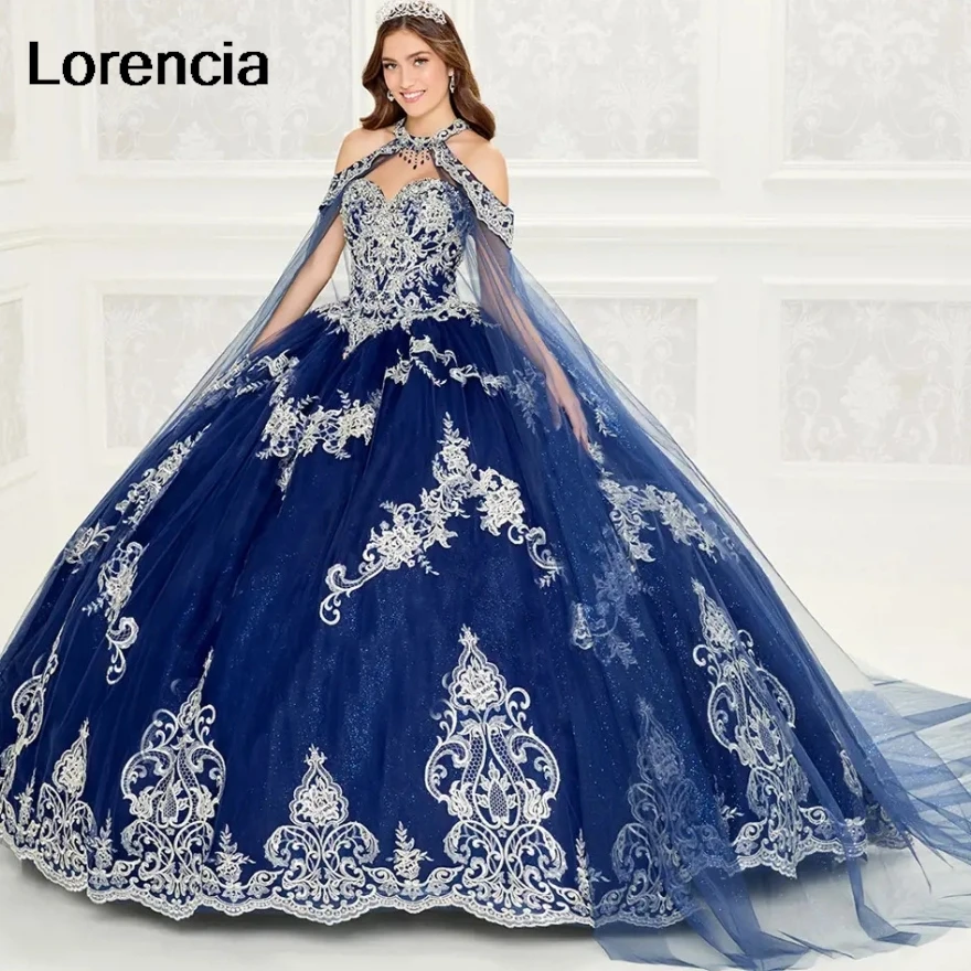 Lorencia Navy Blue Quinceanera Dress Ball Gown Gold Lace Applique Beading With Cape Pleat Sweet 16 Vestidos De 15 Años YQD731
Lorencia Navy Blue Quinceanera Dress Ball Gown Gold Lace Applique Beading With Cape Pleat Sweet 16 Vestidos De 15 Años YQD731