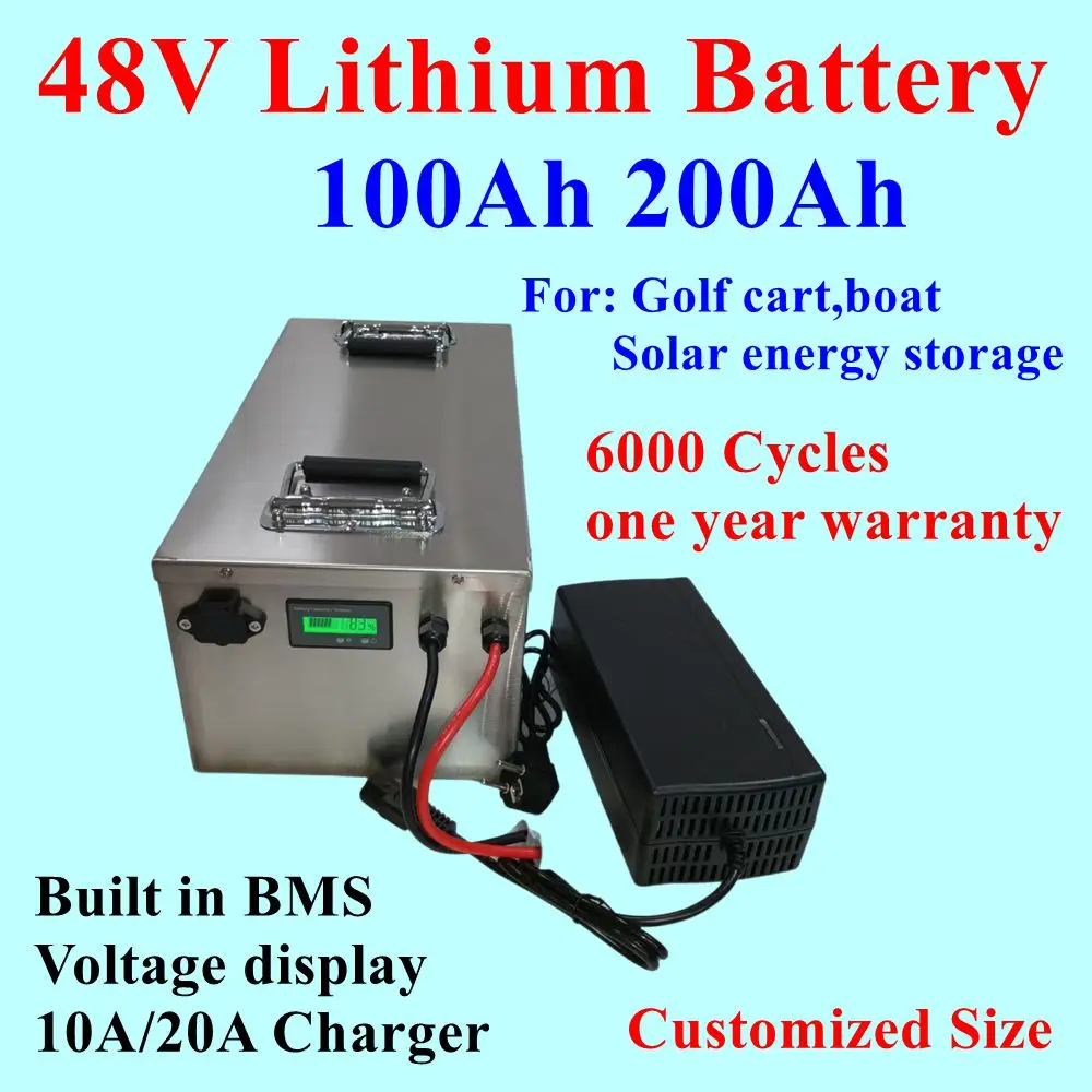 48V 100Ah 200Ah Lithium ion battery with BMS for 4800w 9600w Motorcycle inverter solar panels Forklift,Golf cart ups+ Charger
48V 100Ah 200Ah Lithium ion battery with BMS for 4800w 9600w Motorcycle inverter solar panels Forklift,Golf cart ups+ Charger