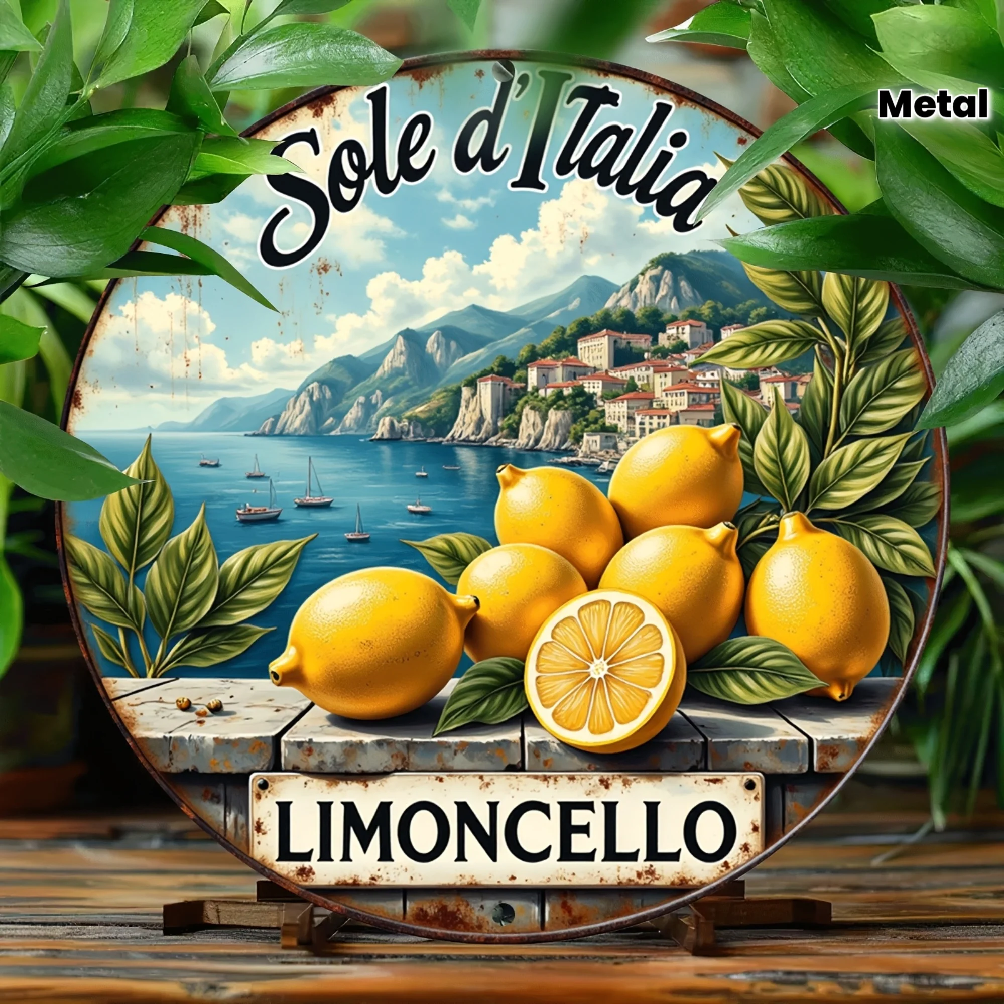 Винтажная круглая жестяная табличка Sole d'Italia Limoncello, ретро-декор в итальянском прибрежном стиле с лимонами, металлическое настенное украшение в деревенском стиле с лимонами Амальфи, декор в стиле лимончелло.
Винтажная круглая жестяная табличка Sole d'Italia Limoncello, ретро-декор в итальянском прибрежном стиле с лимонами, металлическое настенное украшение в деревенском стиле с лимонами Амальфи, декор в стиле лимончелло.