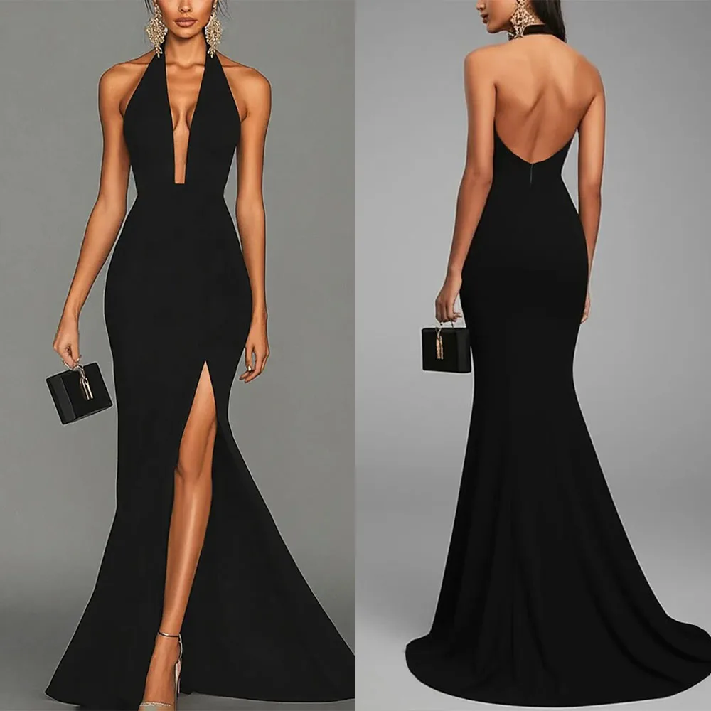 Customized Floor Length Backless Sleeveless V-neck Black Mermaid Robes De Soirées Elegantes Pour Mariage Vestido Blanco فستان
Customized Floor Length Backless Sleeveless V-neck Black Mermaid Robes De Soirées Elegantes Pour Mariage Vestido Blanco فستان