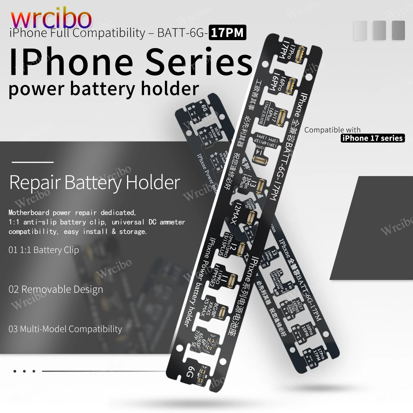 Универсальный кабель питания постоянного тока WL, разъем батареи FPC, гибкий держатель питания для iPhone от 6G до 17PM, ремонт материнской платы, дизайн зажима 1:1
Универсальный кабель питания постоянного тока WL, разъем батареи FPC, гибкий держатель питания для iPhone от 6G до 17PM, ремонт материнской платы, дизайн зажима 1:1