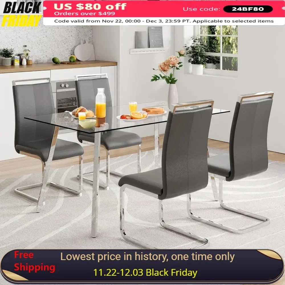 Modern Dining Table Set, 51-inch Tempered Glass, Black Striped Chair Set for Kitchen,Dining Table and Chairs
Modern Dining Table Set, 51-inch Tempered Glass, Black Striped Chair Set for Kitchen,Dining Table and Chairs