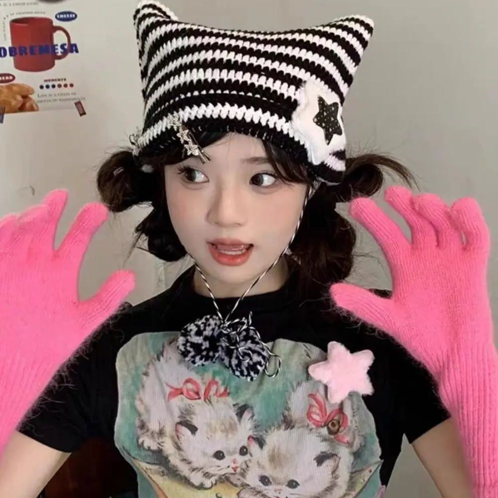 Fashion Striped Knitted Wool Cap Ins Devil Cat Ears Pointed Pullover Hat Punk Thickened Warm Cap Y2K Beanie Hat Cold-proof Hat
Fashion Striped Knitted Wool Cap Ins Devil Cat Ears Pointed Pullover Hat Punk Thickened Warm Cap Y2K Beanie Hat Cold-proof Hat