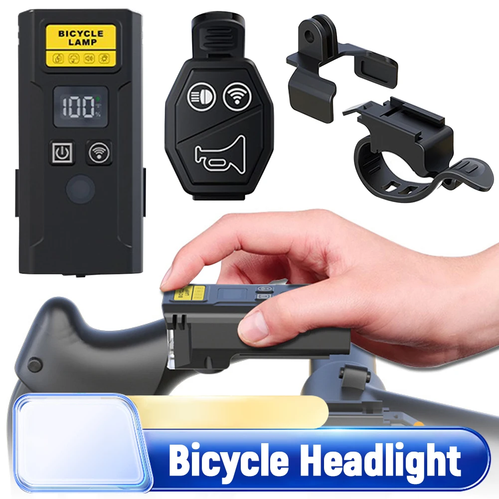 Smart Light Sensor Bicycle Front Lamp with Horn Remote Control Rechargeable Lamp Bike Handlebar Flashlight Rechargeable Lighting