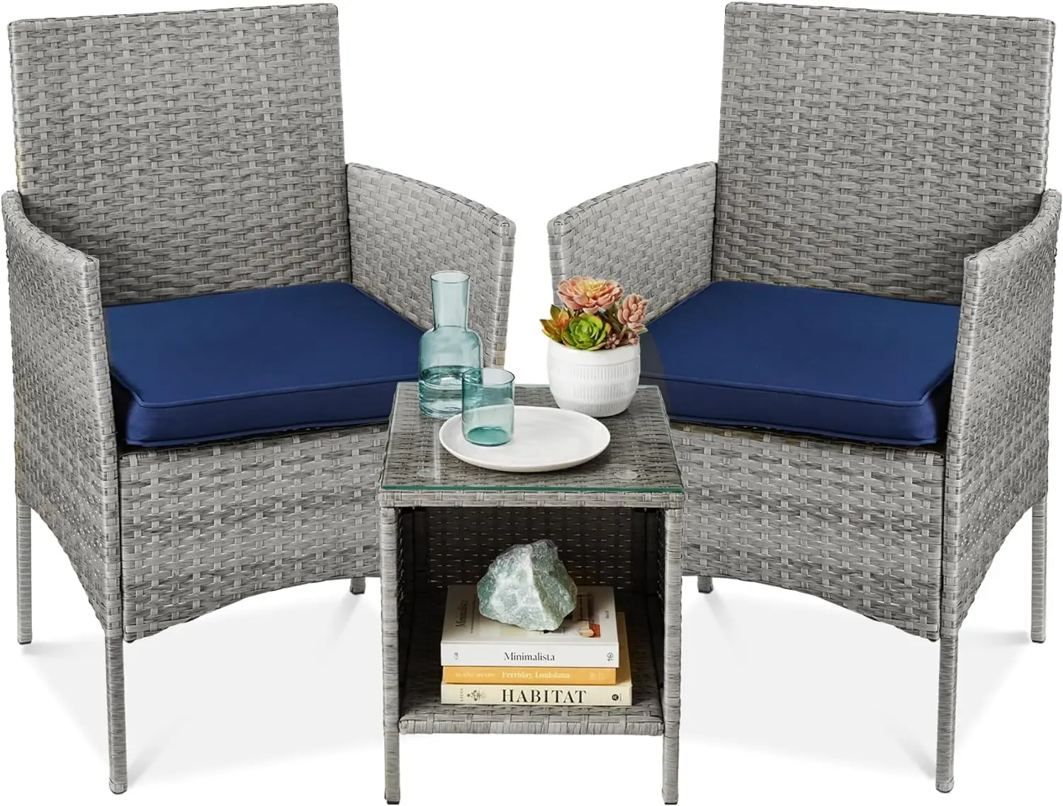 3-Piece Outdoor Wicker Conversation Bistro Set, Space Saving Patio Furniture for Garden w/Side Table
3-Piece Outdoor Wicker Conversation Bistro Set, Space Saving Patio Furniture for Garden w/Side Table