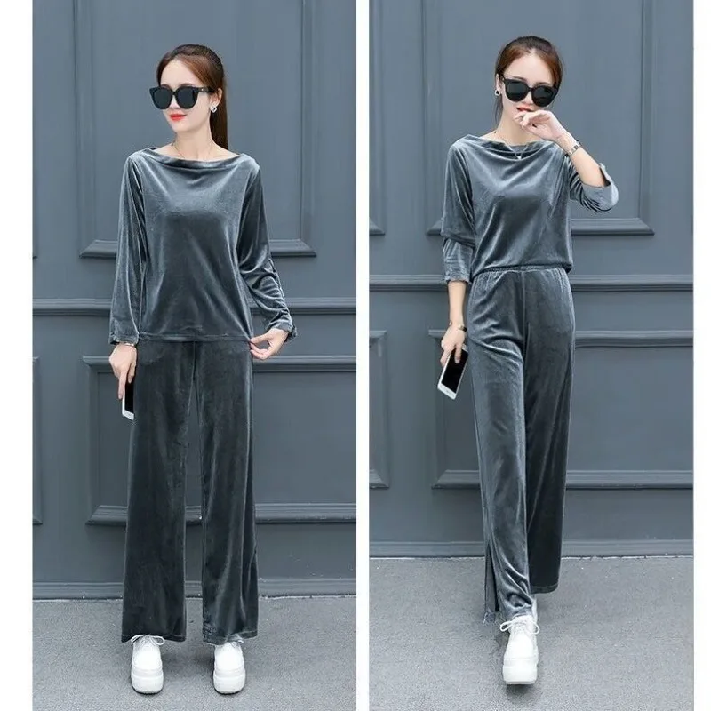 Gold Velvet Women's Autumn and Winter New Spliced round Neck Fashionable Solid Color Top Wide-leg Pants Long Sleeve Casual
Gold Velvet Women's Autumn and Winter New Spliced round Neck Fashionable Solid Color Top Wide-leg Pants Long Sleeve Casual