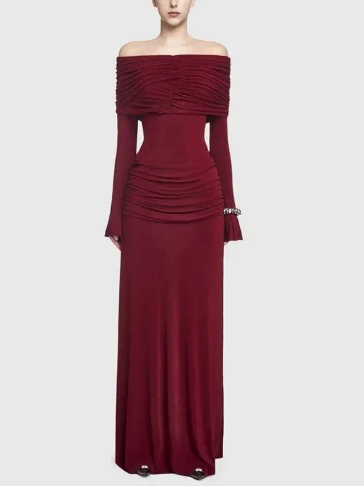 Sexy Off The Shoulder Folds Long Sleeve Slim Dress Women Slash Neck Patchwork Folds Long Dresses Elegant Evening Party Gowns 
Sexy Off The Shoulder Folds Long Sleeve Slim Dress Women Slash Neck Patchwork Folds Long Dresses Elegant Evening Party Gowns